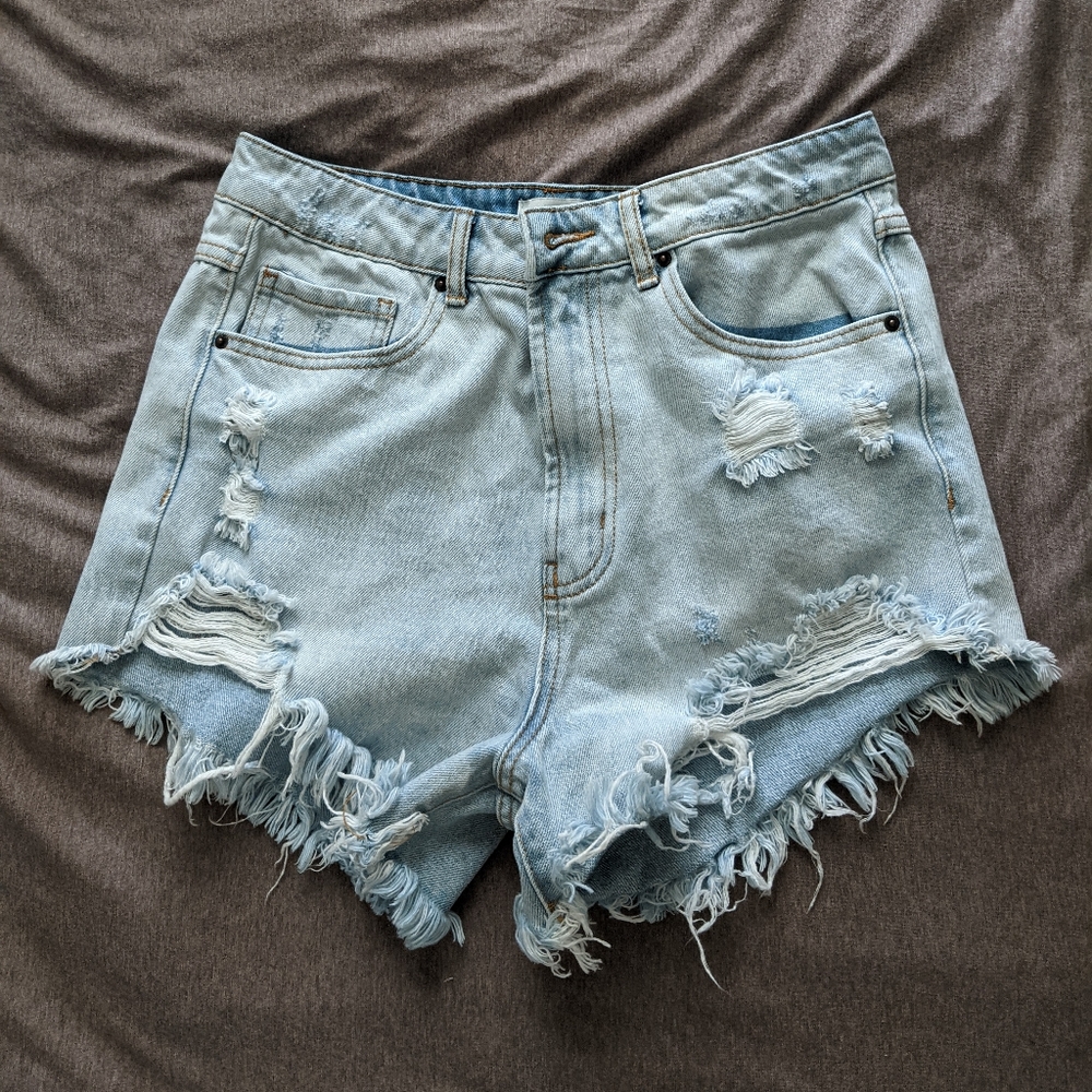 High Waisted Distressed Jean Shorts